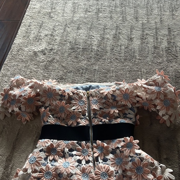 Self Portrait Off Shoulder Mini Dress, Floral Details- Size 0. Blue, Pink, White - Picture 3 of 7